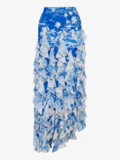 Ensemble maillot de bain bleu sexy à volants asymétrique
