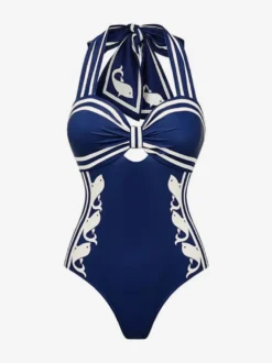 Ensemble maillot de bain deux tons sexy à lacets et dos nu avec cache-maillots et paréos.