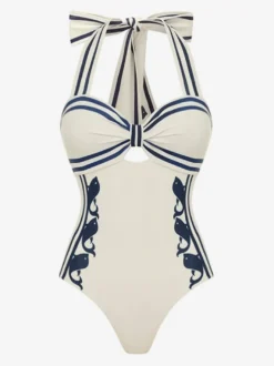 Ensemble maillot de bain deux tons sexy à lacets et dos nu avec cache-maillots et paréos.
