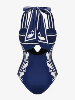 Ensemble maillot de bain deux tons sexy à lacets et dos nu avec cache-maillots et paréos.