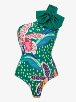 Ensemble maillot de bain et paréo vert bohème à lacets et dos nu imprimé floral