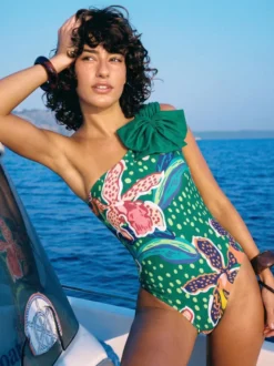 Ensemble maillot de bain et paréo vert bohème à lacets et dos nu imprimé floral
