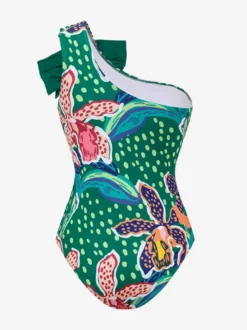 Ensemble maillot de bain et paréo vert bohème à lacets et dos nu imprimé floral