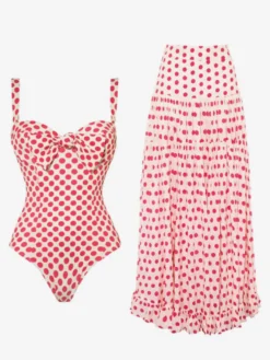 Ensemble maillot de bain une pièce et jupe longue à motif cœur pour l'été 2026
