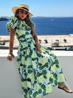 Ensemble maillot de bain une pièce à volants et jupe longue à imprimé floral épaules dénudées 2026