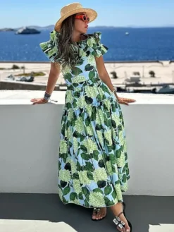 Ensemble maillot de bain une pièce à volants et jupe longue à imprimé floral épaules dénudées 2026