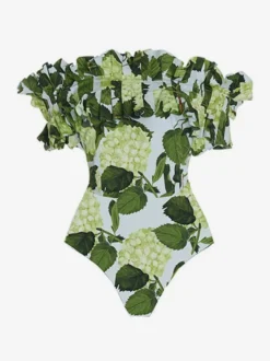 Ensemble maillot de bain une pièce à volants et jupe longue à imprimé floral épaules dénudées 2026