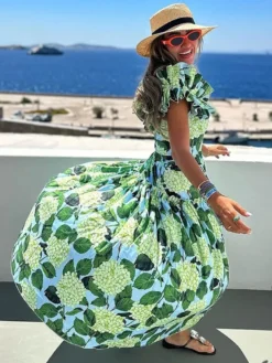 Ensemble maillot de bain une pièce à volants et jupe longue à imprimé floral épaules dénudées 2026