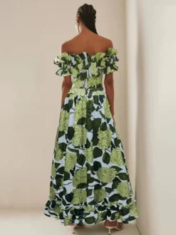Ensemble maillot de bain une pièce à volants et jupe longue à imprimé floral épaules dénudées 2026