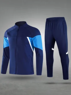 Ensemble Maillot De Football Respirant Homme Manches Longues Flocage Personnalisé Bleu