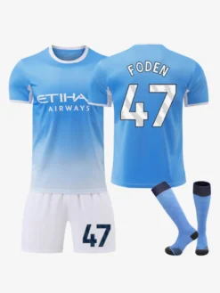 Ensemble 3 pièces : Maillot domicile bleu de Manchester City 26/27 maillot n° 9 Haaland n° 47 Foden n° 10 Cherki