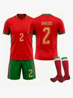 Ensemble 3 pièces maillot domicile de l'équipe nationale du Maroc 2026 (Hakimi n°2 Brahim Díaz n°10) pour adultes et enfants