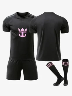 Ensemble 4 pièces personnalisé noir à manches courtes 26/27 Football Club pour adultes et enfants
