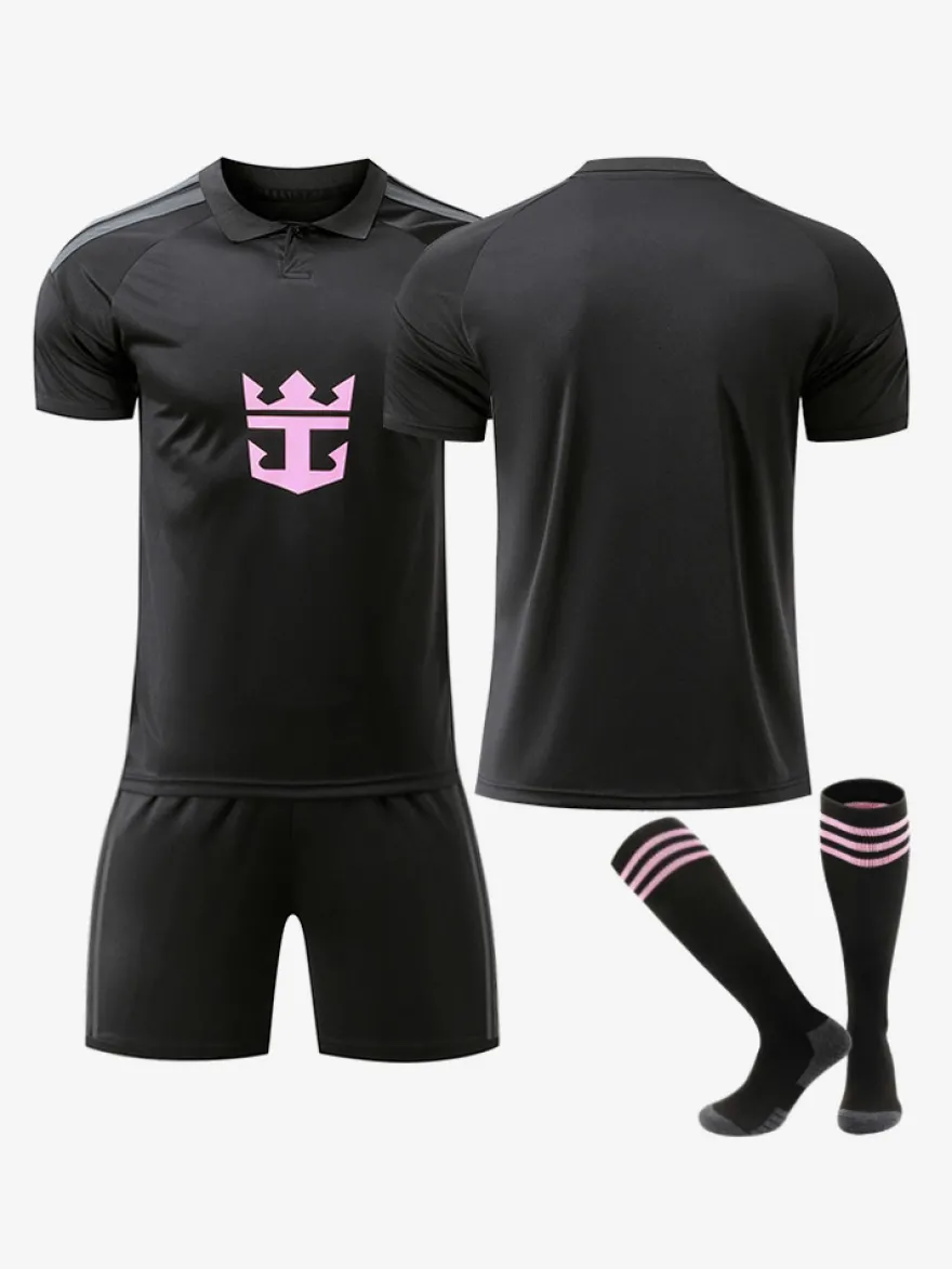 Ensemble 4 pièces personnalisé noir à manches courtes 26/27 Football Club pour adultes et enfants