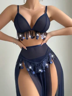 Ensemble pyjama 3 pièces en polyester rouge à franges superposées
