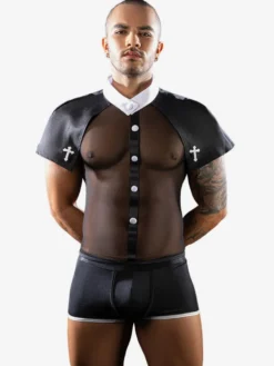 Ensembles de costumes sexy pour hommes : prêtre uniforme châle tenue de soirée jeux de rôle amusants uniforme châle.