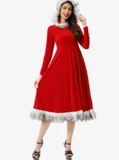 Ensembles de Noël Robe rouge Bloc Costumes Déguisement Noël