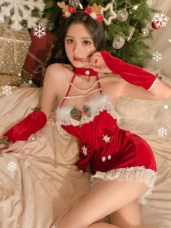 Ensembles De 4 Pièces Costumes De Noël Robe Lingerie Frange