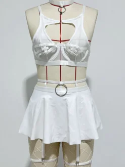 Ensembles de pyjama avec détails en métal rouge lingerie d'intérieur ensembles soutien-gorge et jupe