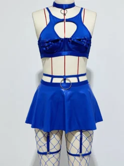 Ensembles de pyjama avec détails en métal rouge lingerie d'intérieur ensembles soutien-gorge et jupe