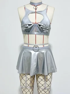 Ensembles de pyjama avec détails en métal rouge lingerie d'intérieur ensembles soutien-gorge et jupe