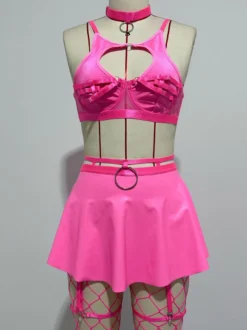 Ensembles de pyjama avec détails en métal rouge lingerie d'intérieur ensembles soutien-gorge et jupe