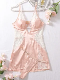 Ensembles de pyjama en dentelle champagne Lingerie d'intérieur en polyester