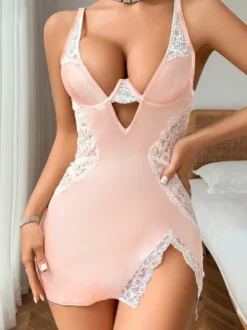 Ensembles de pyjama en dentelle champagne Lingerie d'intérieur en polyester