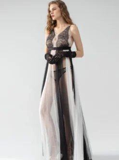 Ensembles De Pyjama En Polyester Noir Lingerie Sexy Découpée