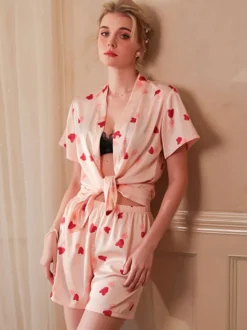 Ensembles de pyjama Lingerie d'intérieur rose en soie