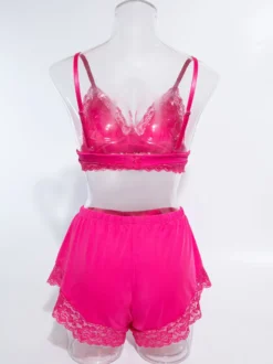 Ensembles De Pyjama Lingerie D'intérieur En Dentelle Rose Soutien-Gorge Short