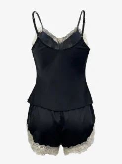 Ensembles de pyjama Lingerie d'intérieur bicolore noire semblable à de la soie