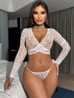 Ensembles de pyjamas noirs ajourés lingerie décontractée pour tous les jours