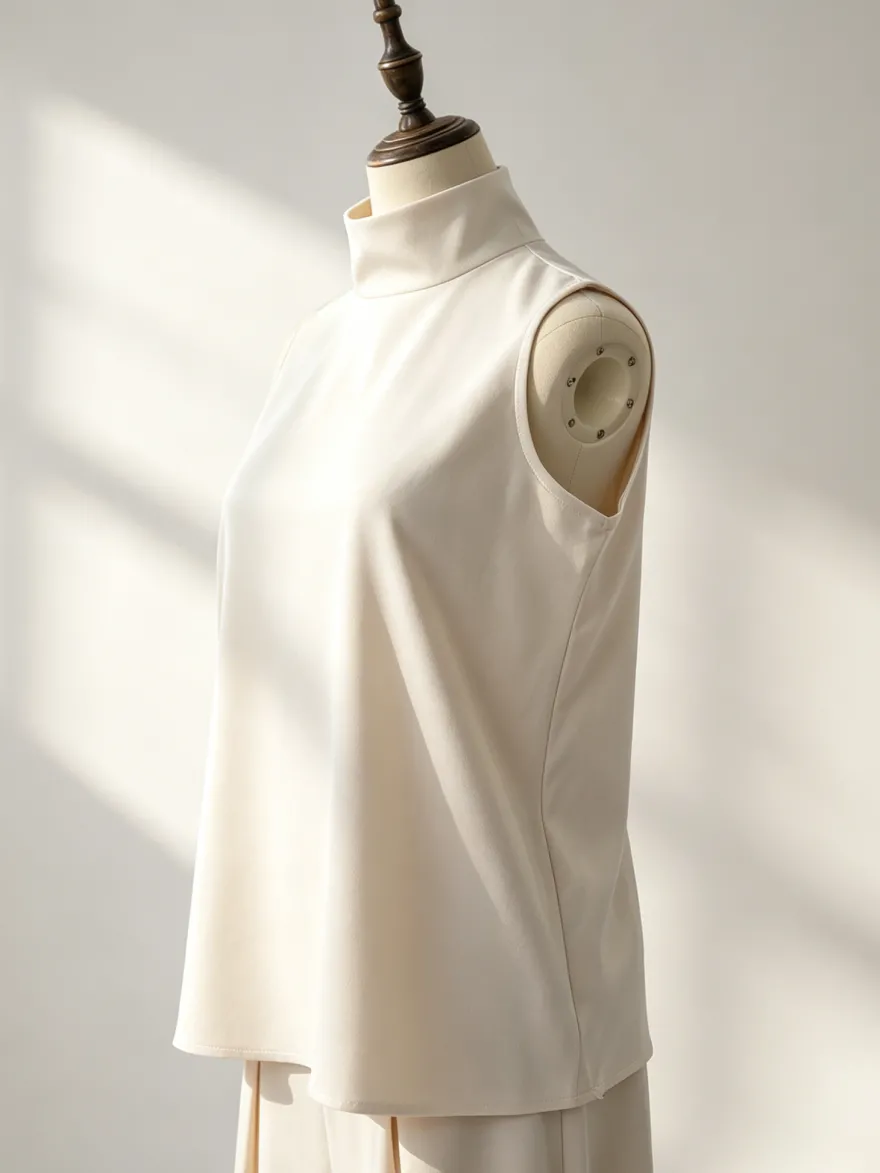 Ensembles deux pièces : pantalon et robe maxi écru blanc à col montant sans manches élégants
