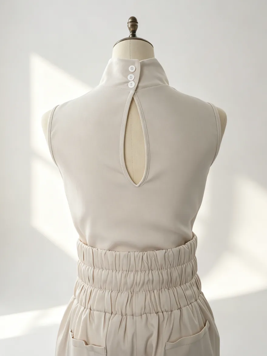 Ensembles deux pièces : pantalon et robe maxi écru blanc à col montant sans manches élégants