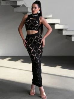 Ensembles de vêtements de club sexy sans manches et découpés