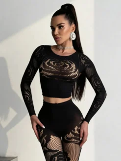 Ensembles de vêtements de club à manches longues découpées tenues de club sexy