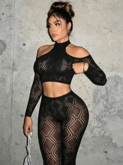 Ensembles de vêtements de club à manches longues découpées tenues de club sexy