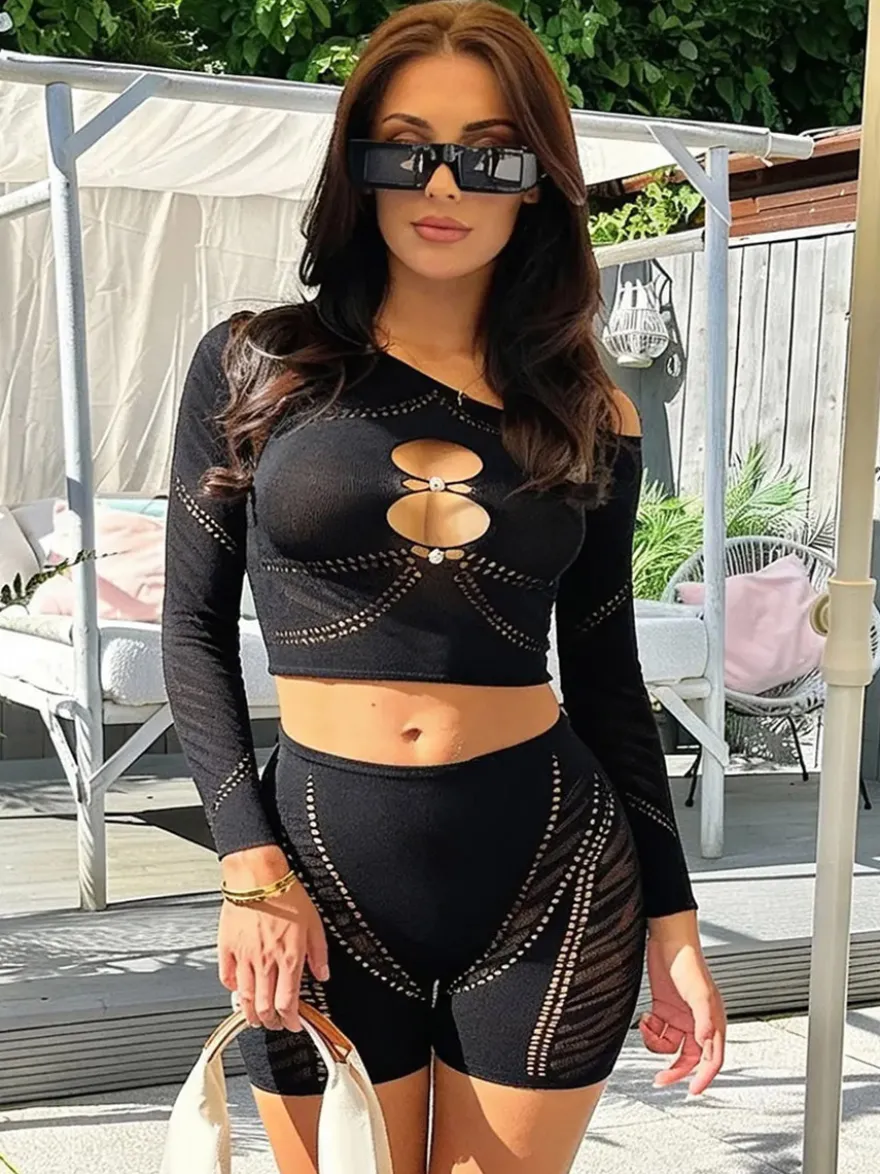 Ensembles de vêtements de club perles manches longues tenues de club sexy
