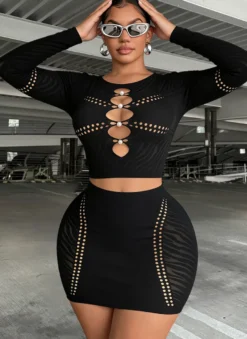 Ensembles de vêtements de club à manches longues découpées tenues de club sexy