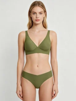 Ensembles soutien-gorge et culotte 2 pièces de lingerie verte
