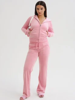 Ensemble survêtement en velours avec sweat à capuche zippé et pantalon pour femme 2026