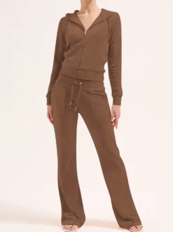 Ensemble survêtement en velours avec sweat à capuche zippé et pantalon pour femme 2026