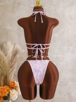 Ensemble tankini dos nu à paillettes pour femme - Maillot de bain 2 pièces à appliqué floral et breloque étoile de mer - Idéal pour les fêtes d'été à la plage 2026
