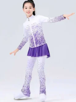 Ensemble veste et pantalon de patinage artistique pour filles et femmes orné de strass manches longues survêtement chaud avec coussinets de hanches tenue d'entraînement de patinage sur glace