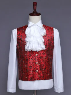 Ensemble vintage bordeaux boutons rétro volants jacquard manches longues polyester pardessus costumes rétro pour homme