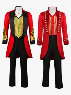 Ensemble Vintage Noir Avec Œillets Rouge Rétro Manches Longues Costumes Hommes Déguisement