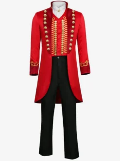 Ensemble Vintage Noir Avec Œillets Rouge Rétro Manches Longues Costumes Hommes Déguisement