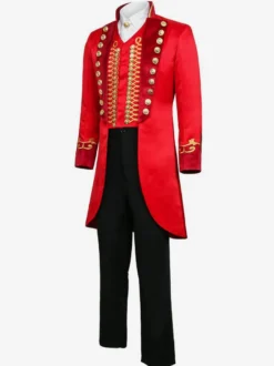 Ensemble Vintage Noir Avec Œillets Rouge Rétro Manches Longues Costumes Hommes Déguisement