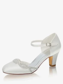 Escarins de mariée ivoire en satin talon carré boucle réglable chaussures de mariage